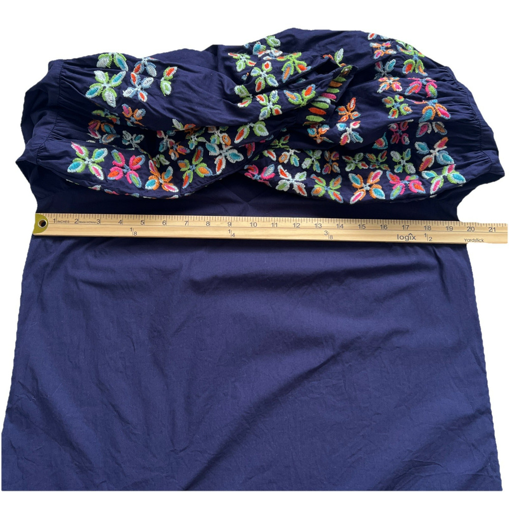 Maeve By Anthropologie Top Womens 6 Blue Sonja Embroidered Balloon Sleeve Boho - Picture 7 of 11